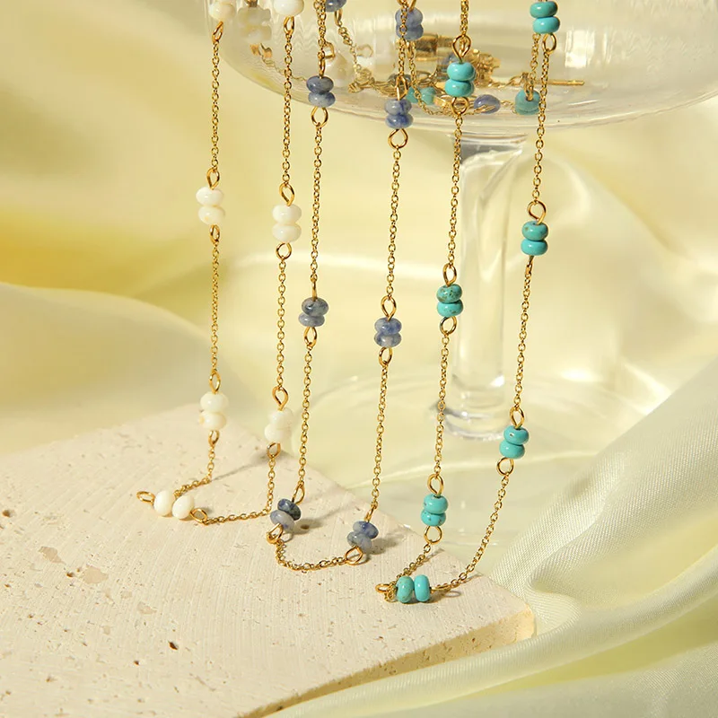 18K Gold Plated Stainless Steel Natural Stone Station Necklace for Women Rondelle Stone Chain Stacker Necklaces Jewelry Gift
18K Gold Plated Stainless Steel Natural Stone Station Necklace for Women Rondelle Stone Chain Stacker Necklaces Jewelry Gift