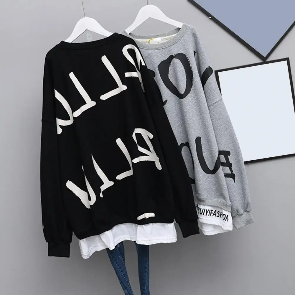Women Spring Sweatshirt Fake Two Piece Autumn Sweatshirt Loose Long Sleeves Letter Print Lady Sweatshirt Female Clothes
Women Spring Sweatshirt Fake Two Piece Autumn Sweatshirt Loose Long Sleeves Letter Print Lady Sweatshirt Female Clothes