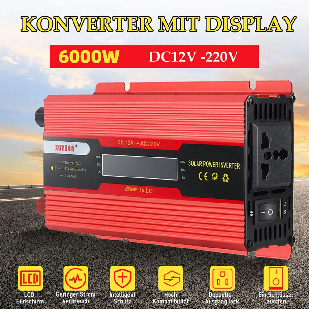6000W Voltage Converter 12/24V To 230V LCD Inverter Dual USB Power Inverter Transformer Vehicle Inverter Power Supply
6000W Voltage Converter 12/24V To 230V LCD Inverter Dual USB Power Inverter Transformer Vehicle Inverter Power Supply
