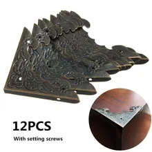 12Pcs Antique Brass Jewelry Gift Guard Box Wooden Case Corner Protector Home Decorative Corner Brackets Box Angle Protect Cover