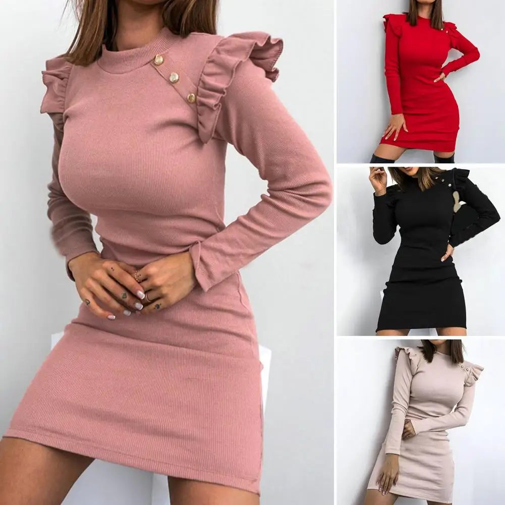 Popular Female Dress Washable Slim Fit Above Knee Dress Solid Color Autumn Winter Women Dress for Party
Popular Female Dress Washable Slim Fit Above Knee Dress Solid Color Autumn Winter Women Dress for Party