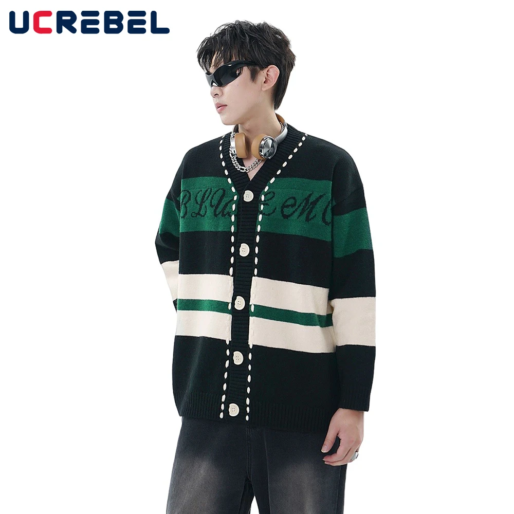 Мужской Жаккардовый вязаный свитер с буквенным принтом, Свободный Повседневный Кардиган с контрастными панелями и V-образным вырезом, уличная одежда
Мужской Жаккардовый вязаный свитер с буквенным принтом, Свободный Повседневный Кардиган с контрастными панелями и V-образным вырезом, уличная одежда