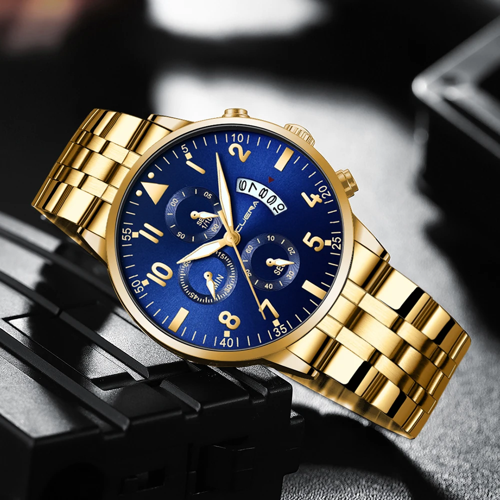 Relogio Masculino Watch for Men Top Luxury Gold Stainless Steel Wristwatch Blue Dial Waterproof Quartz Watch Sports Date Clock
Relogio Masculino Watch for Men Top Luxury Gold Stainless Steel Wristwatch Blue Dial Waterproof Quartz Watch Sports Date Clock