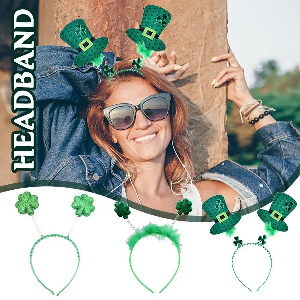 

St. Patricks Day Headband Shamrock Head Boppers Green Hair St Hoop Irish Hat Top Supplies Headpiece Clover Favors Party Pat L1G9