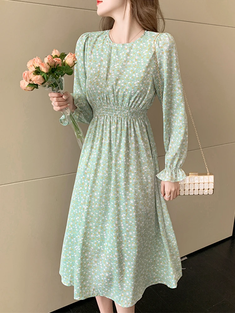 Spring Summer Women Floral Print Chiffon Midi Dress Female Casual Long Sleeve Elastic Waist A-line Fashion Dress
Spring Summer Women Floral Print Chiffon Midi Dress Female Casual Long Sleeve Elastic Waist A-line Fashion Dress