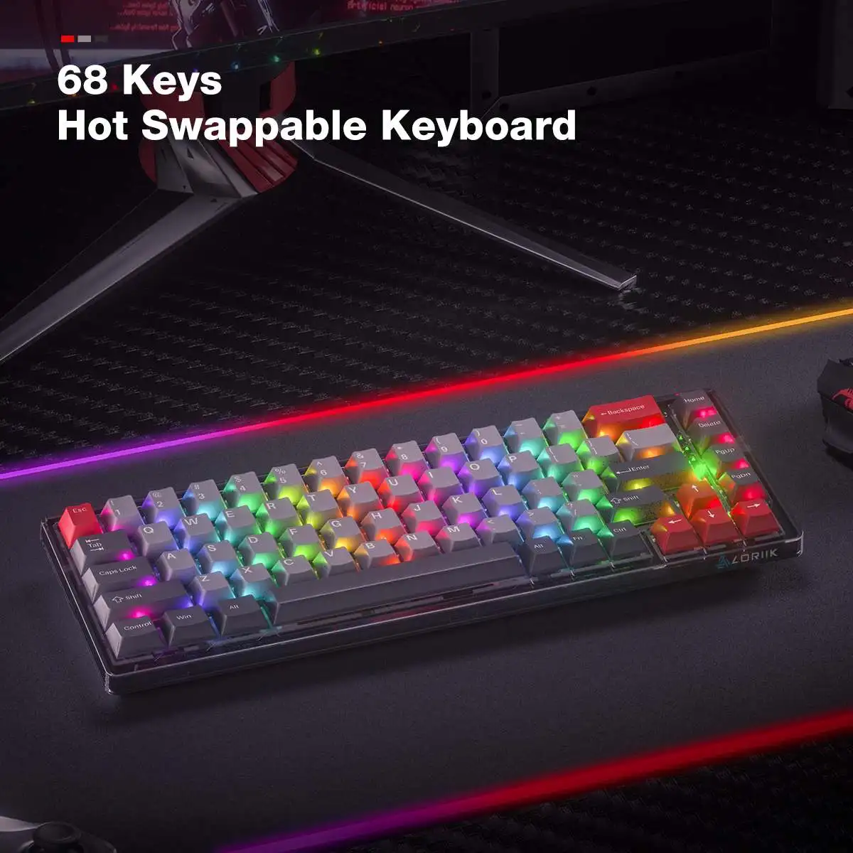 

LORIIK LR68 3 Modes 2.4G Type-C Wired bluetooth Mechanical Keyboard 68 Keys Gateron Switch RGB Hot Swappable Gaming Keyboards