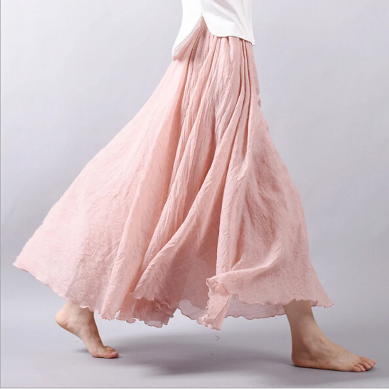 

Винтажная льняная юбка-макси в стиле бохо, длинная Повседневная хлопковая пляжная трапециевидная юбка-макси в стиле ампир, 14 цветов