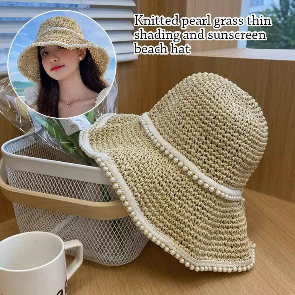 Women Girls UV Protection Portable Wide Brim Pearl Straw Cap Sun Visor Bucket Hat Panamas Hat
Women Girls UV Protection Portable Wide Brim Pearl Straw Cap Sun Visor Bucket Hat Panamas Hat