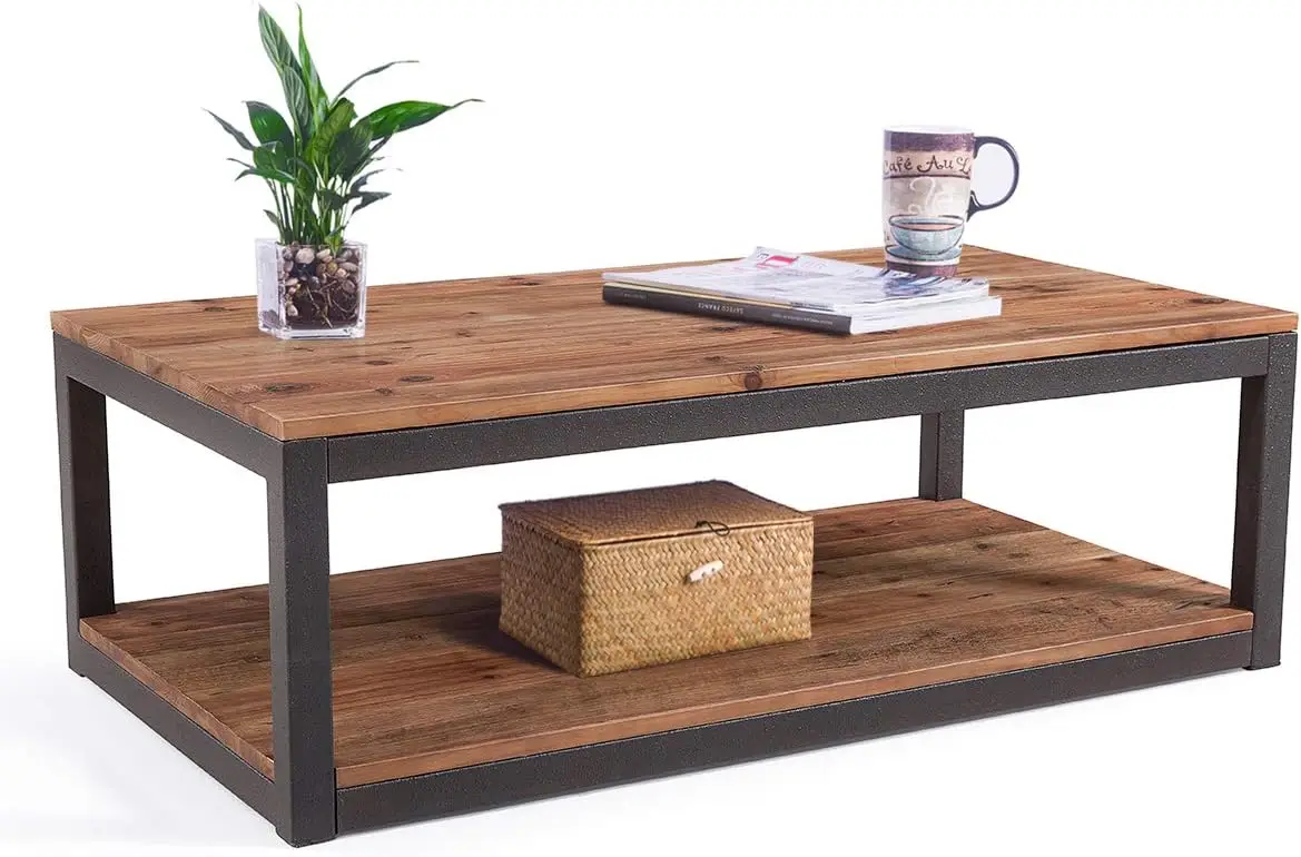 Vintage Industrial Farmhouse 43.3 inches Coffee Table with Storage Shelf for Living Room, Accent Cocktail Table, Real Natural Re
Vintage Industrial Farmhouse 43.3 inches Coffee Table with Storage Shelf for Living Room, Accent Cocktail Table, Real Natural Re