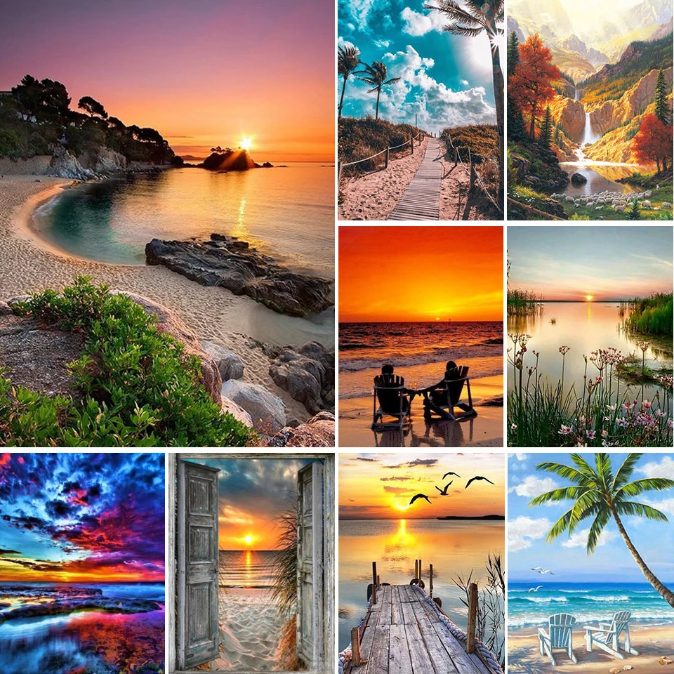 

5D DIY Diamond Painting Landscape Coastal Sunset Rhinestone Picture Full Square/Round Diamond Embroidery Mosaic Decoration Gift