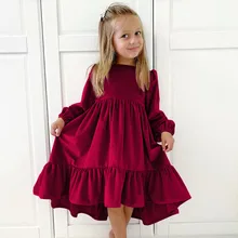 Autumn Winter Christmas Long Sleeve Red Dresses New Baby Girls Princess Dress Birthday Eveing Party Sweet Teenager Child Clothes