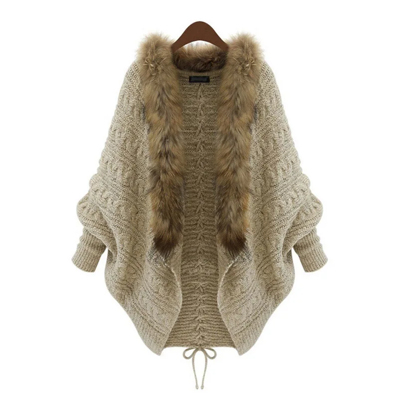 Women's imitation raccoon fur collar bat sleeve knitted cardigan sweater women's shawl coat
Women's imitation raccoon fur collar bat sleeve knitted cardigan sweater women's shawl coat