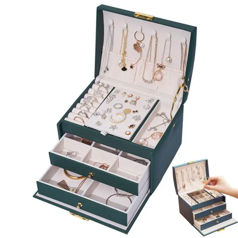 Girls Jewellery Holder Box PU Leather 3 Layers Jewelry Organizer Box With Ergonomic Handles Necklace Storage Drawers For Chains 
Girls Jewellery Holder Box PU Leather 3 Layers Jewelry Organizer Box With Ergonomic Handles Necklace Storage Drawers For Chains