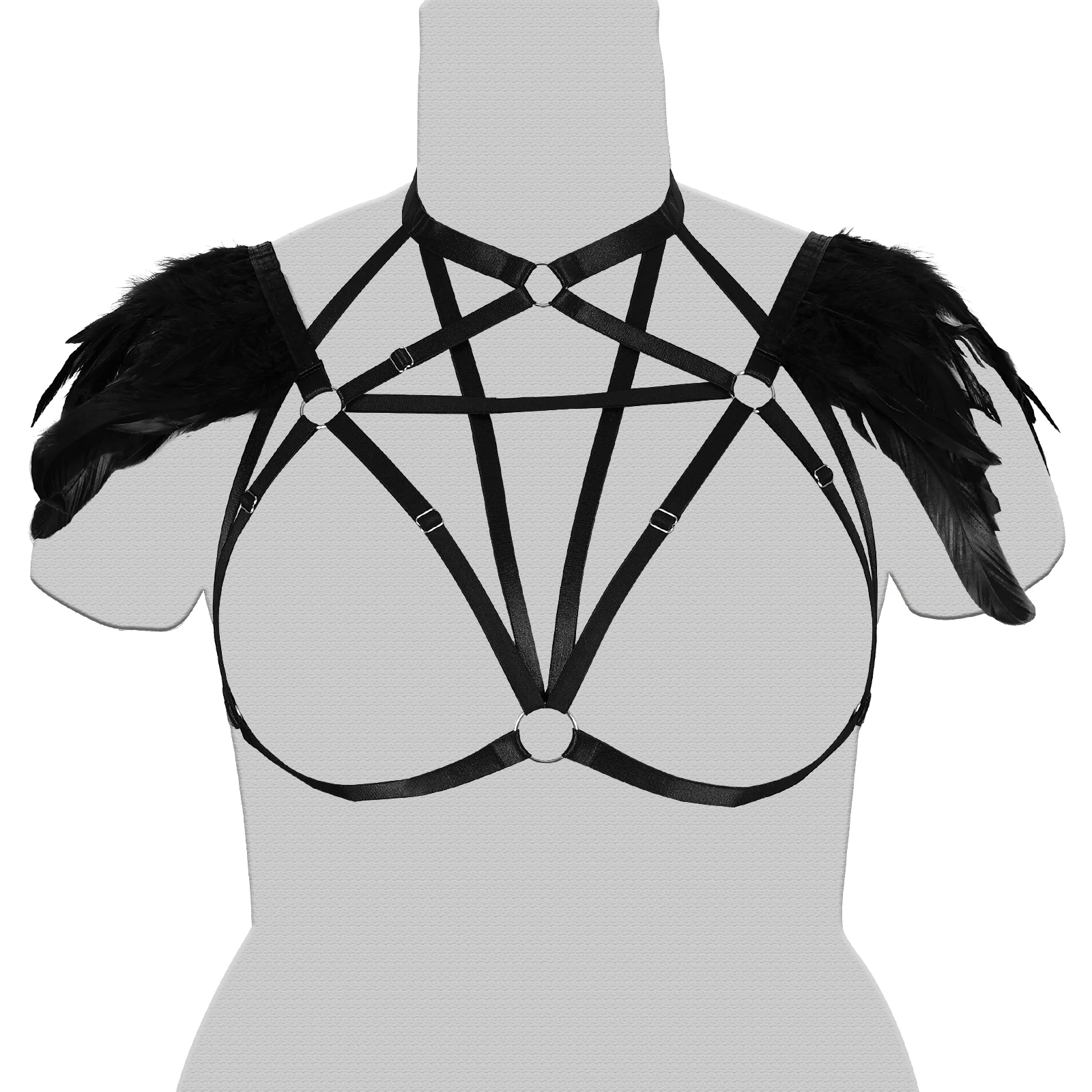 Plus Size Harajuku Punk Feather Harness Bra Dance Rave Wear Costumes Goth Body Bondage Pentagram Underwear Garter Belt
Plus Size Harajuku Punk Feather Harness Bra Dance Rave Wear Costumes Goth Body Bondage Pentagram Underwear Garter Belt