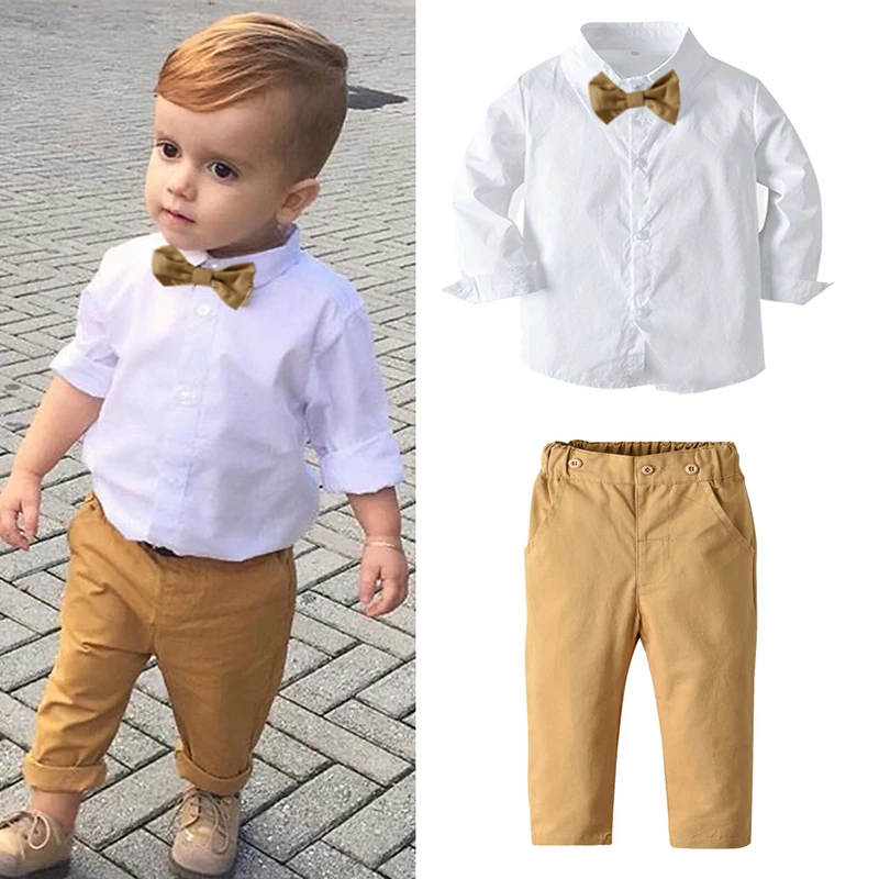 

2Piece Spring Baby Boy Clothes Set Fashion Gentleman White Long Sleeve Children Shirt+Casual Pants Boutique Kids Clothing BC2022