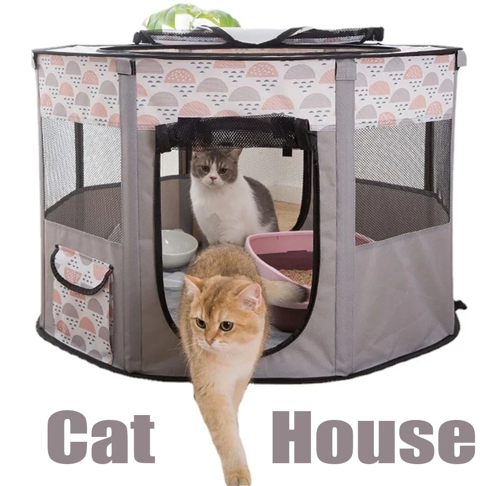 

Pet Portable Cage Cat House Octagonal Fence Pets Tent Folding Delivery Room Easy Operation Dog Cats Tent Playpen Puppy Kennel