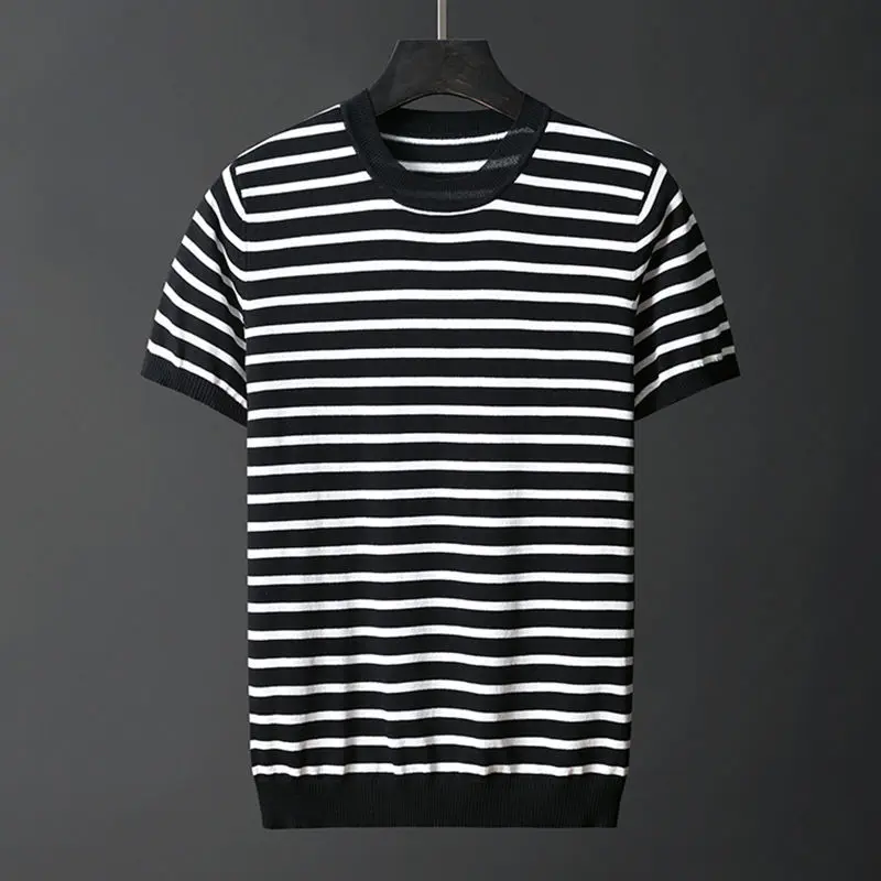 2022 Men Summer New Ice Silk Striped T Shirts Men Clothing O-Neck Slim Fit Casual Tops Male Short Sleeve Knitted Tee Shirts W928
2022 Men Summer New Ice Silk Striped T Shirts Men Clothing O-Neck Slim Fit Casual Tops Male Short Sleeve Knitted Tee Shirts W928