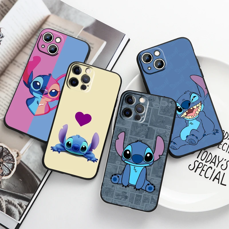 

Stitch Blue Disney Cartoon For Apple iPhone 14 13 12 11 Pro Max Mini XS Max X XR 6S 6 7 8 Plus 5S SE2020 Soft Black Phone Case