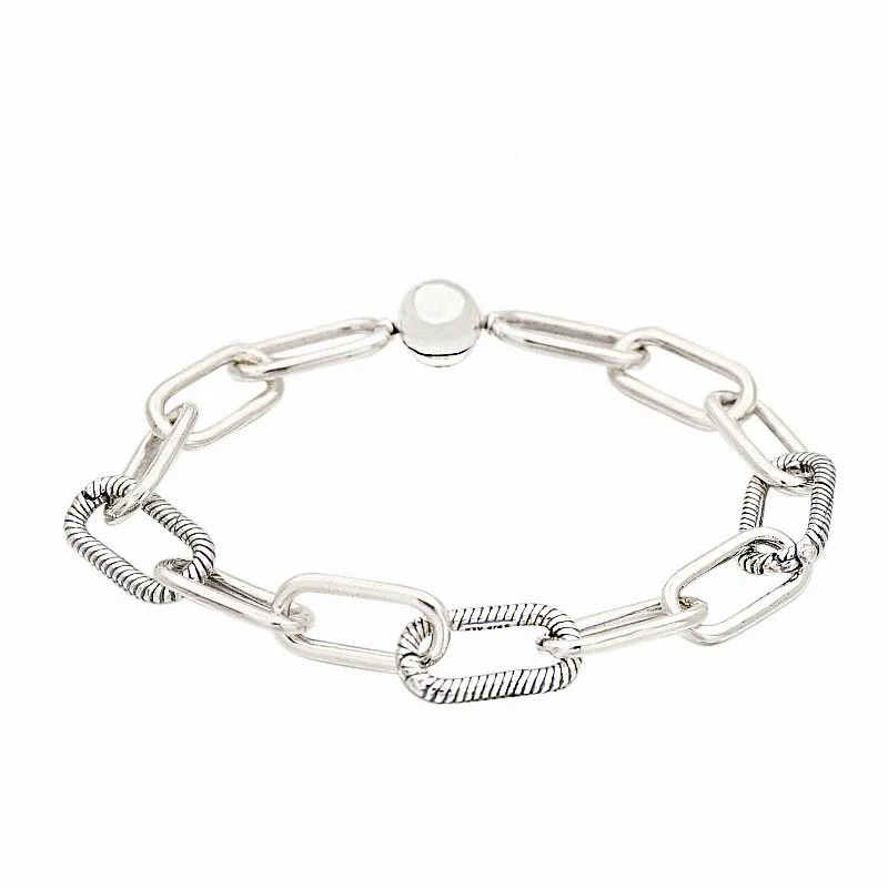 

Original Me Link Snake Chain Pattern Circular Clasp Bracelet Bangle Fit Women 925 Sterling Silver Bead Charm Pandor Jewelry