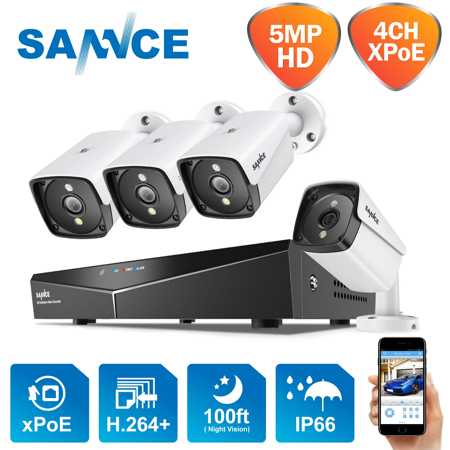 Система видеонаблюдения SANNCE NVR-камера безопасности 4 канала Х5 МП PoE Ip-камеры 5 HD XPOE