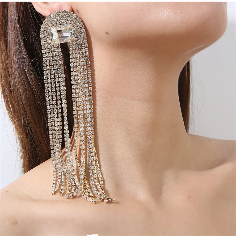 Luxury Rhinestone Long Fringed Geometric Drop Earrings Wedding Jewelry for Women Crystal Bridal Tassel Dangle Banquet Earrings
Luxury Rhinestone Long Fringed Geometric Drop Earrings Wedding Jewelry for Women Crystal Bridal Tassel Dangle Banquet Earrings