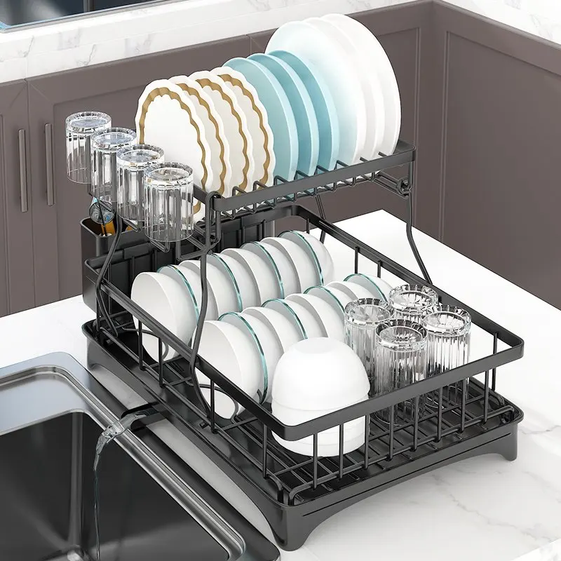 Dish Drying Rack with Drainboard, 2-Tier Dish Racks for Kitchen Counter, Dish Drainer Set with Utensils Holder, Large Capacity D
Dish Drying Rack with Drainboard, 2-Tier Dish Racks for Kitchen Counter, Dish Drainer Set with Utensils Holder, Large Capacity D