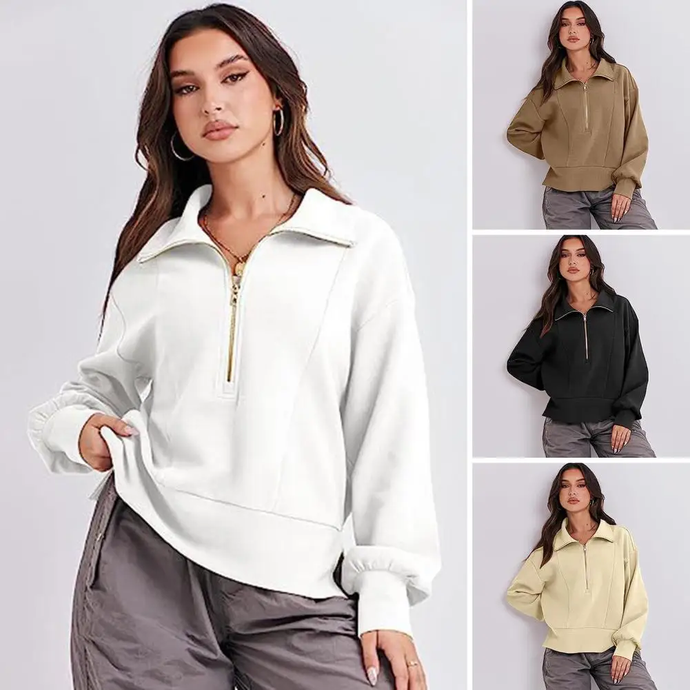 Women Autumn Lapel Zipper Neckline Sweatshirt Coat Long Sleeve Solid Color Loose Pullover Tops Harajuku Sportswear Streetwear
Women Autumn Lapel Zipper Neckline Sweatshirt Coat Long Sleeve Solid Color Loose Pullover Tops Harajuku Sportswear Streetwear
