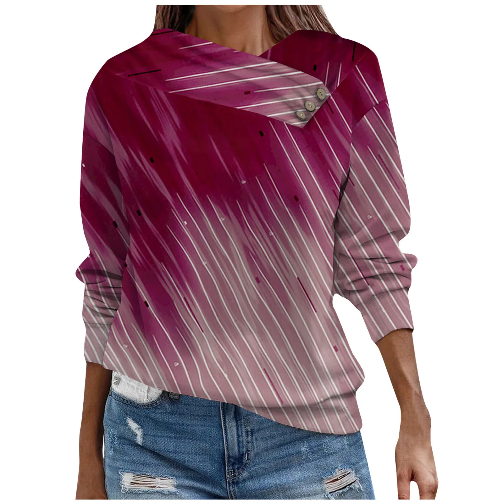 Women loose Sweatshirts fashion stripe print top Casual Long Sleeve Button decor irregular Collar t shirt female Sweatshirt
Women loose Sweatshirts fashion stripe print top Casual Long Sleeve Button decor irregular Collar t shirt female Sweatshirt