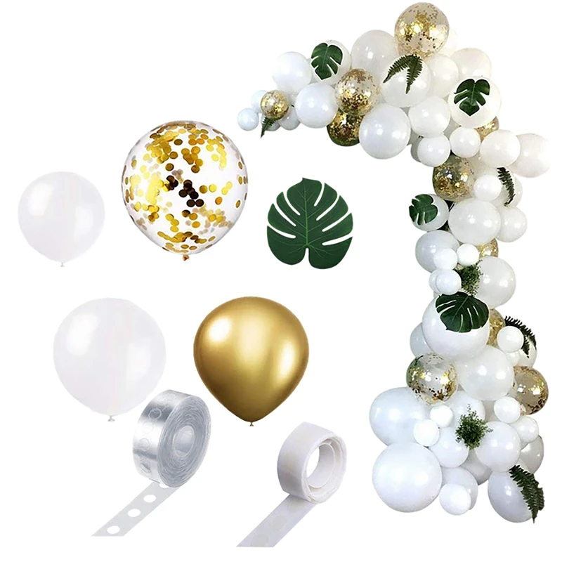 98Pcs Balloon Garland Arch Kit White Gold Confetti Balloons Artificial Palm Leaves Birthday Party Wedding Decorations
98Pcs Balloon Garland Arch Kit White Gold Confetti Balloons Artificial Palm Leaves Birthday Party Wedding Decorations