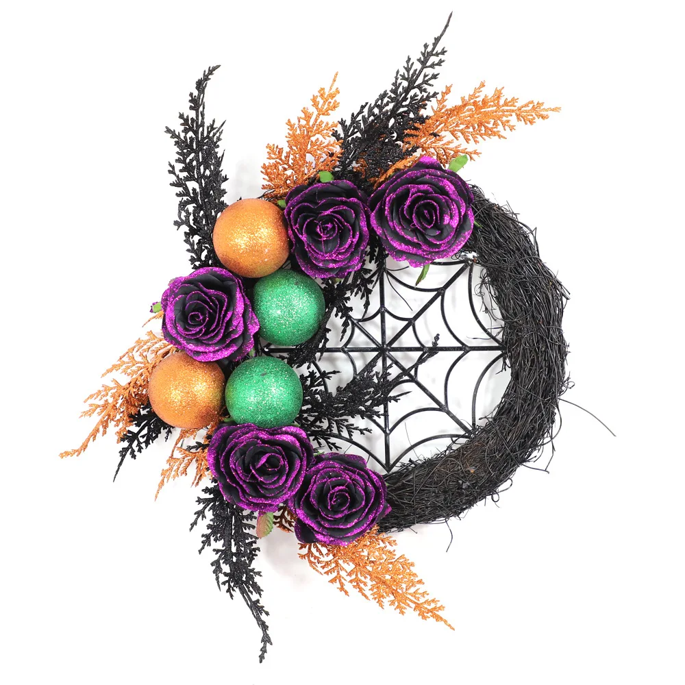 

Halloween Black Rose Vine Ring Wreath Dead Branch Wreath Festival Atmosphere Pendant Party Decoration Props Wreath Front Door