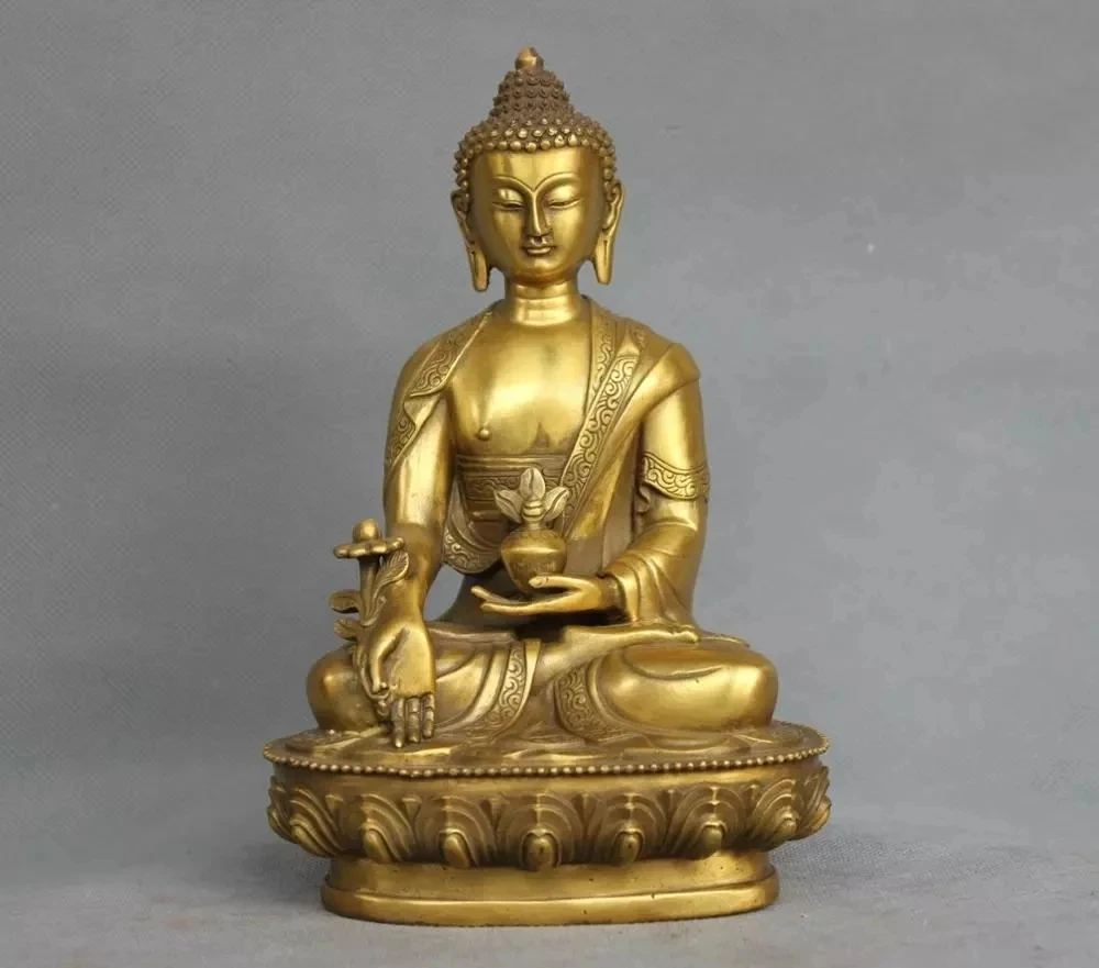 

8" Tibet Pure Bronze Medicine Buddha Bhaisajyaguru Statue