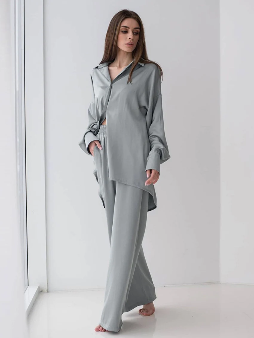 Marthaqiqi Loose Long Sleeve Robe Women'S Pajamas Turn-Down Collar Sleepwear High Waist Wide Leg Pants Women Pajama Suit Casual
Marthaqiqi Loose Long Sleeve Robe Women'S Pajamas Turn-Down Collar Sleepwear High Waist Wide Leg Pants Women Pajama Suit Casual
