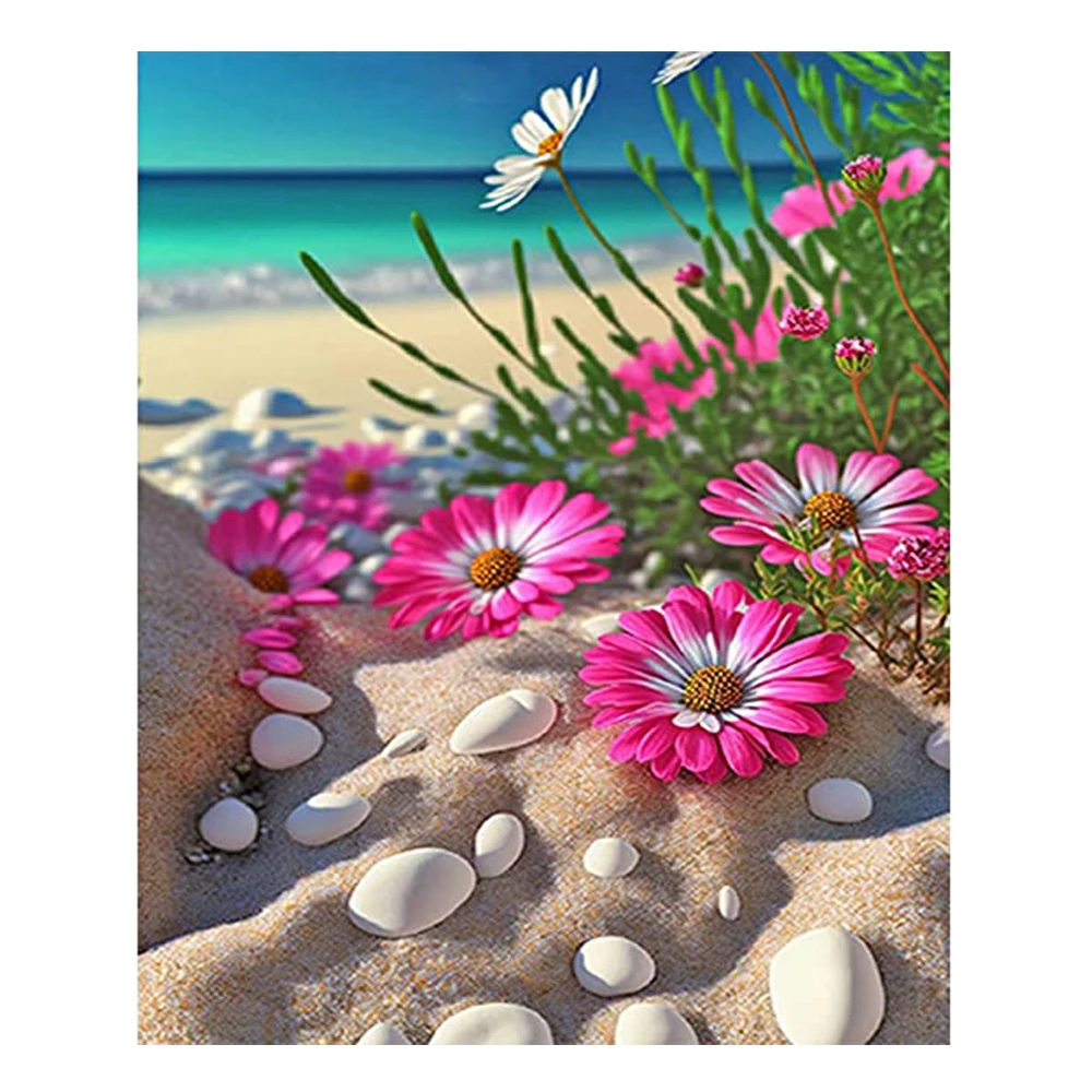 

Алмазная 5D картина LZAIQIZG с маргаритками, Пляжный Пейзаж, полноразмерная/круглая Алмазная вышивка крестиком, картина для вышивки, украшение для дома