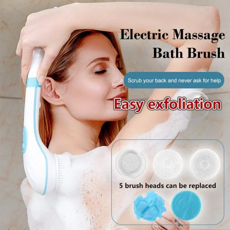 Электрическая щетка для душа с 5 сменными насадками и функцией массажа 
Электрическая щетка для душа с 5 сменными насадками и функцией массажа