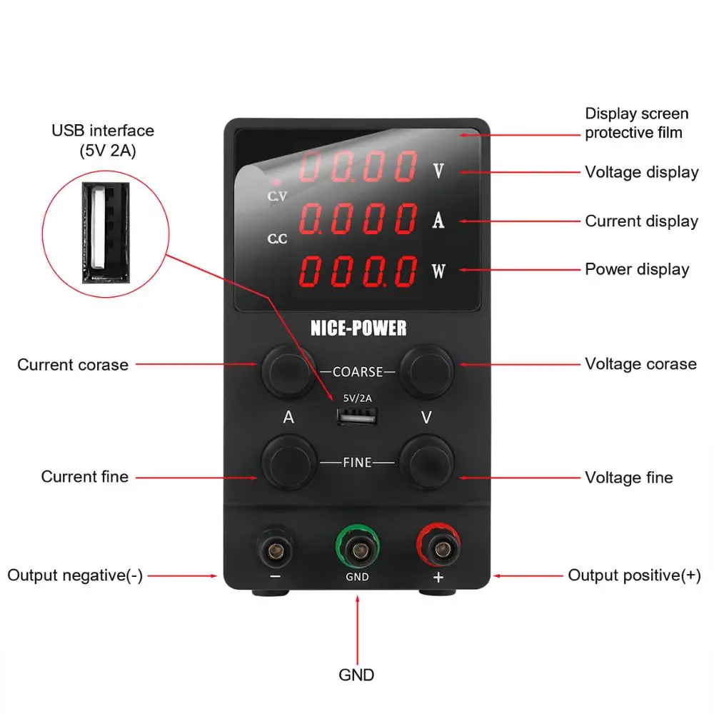 Switching Power Supply Adjustable USB DC Laboratory Light Transformer DC 110V 220V 30V 60V 120V Power Supply Source 10A 5A 3A
Switching Power Supply Adjustable USB DC Laboratory Light Transformer DC 110V 220V 30V 60V 120V Power Supply Source 10A 5A 3A