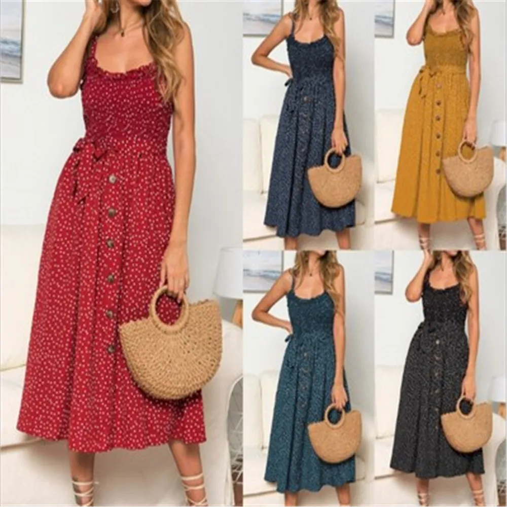 Fashion Sling Ruffled Polka Dot Print Female Sleeveless Loose Lace Button Decoration Holiday Dress Women Summer Vacation 2022
Fashion Sling Ruffled Polka Dot Print Female Sleeveless Loose Lace Button Decoration Holiday Dress Women Summer Vacation 2022