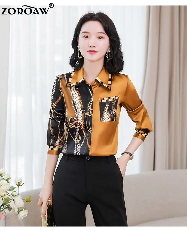 

Houndstooth Shirt Floral Print Collar Women's Blouse Long Sleeve Korean Fashion Spring New Chiffon Casual Loose Splicing Tops
