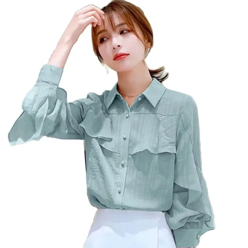 Chiffon Lotus Leaf Side Women's Shirt Summer 2023 New Fashion Long Sleeves Jacket Korean Version Loose Chic Female Shirts
Chiffon Lotus Leaf Side Women's Shirt Summer 2023 New Fashion Long Sleeves Jacket Korean Version Loose Chic Female Shirts