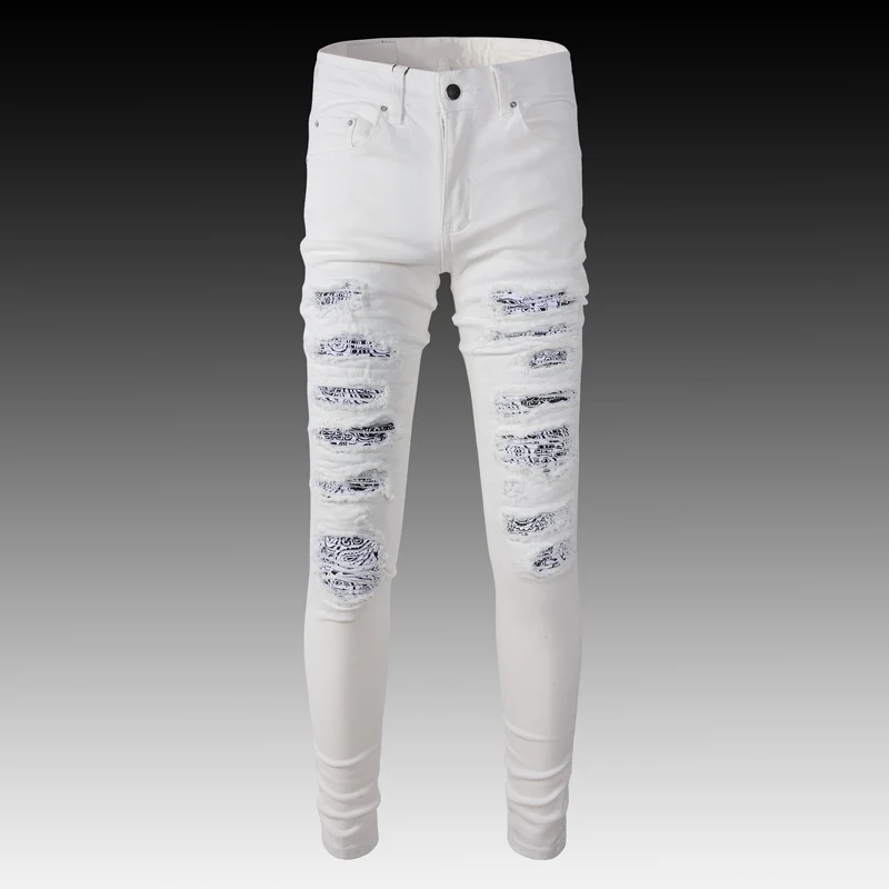 Streetwear Fashion Men Jeans White Elastic Slim Fit Destroyed Ripped Jeans Men Patched Designer Brand Hip Hop Denim Pants Hombre
Streetwear Fashion Men Jeans White Elastic Slim Fit Destroyed Ripped Jeans Men Patched Designer Brand Hip Hop Denim Pants Hombre