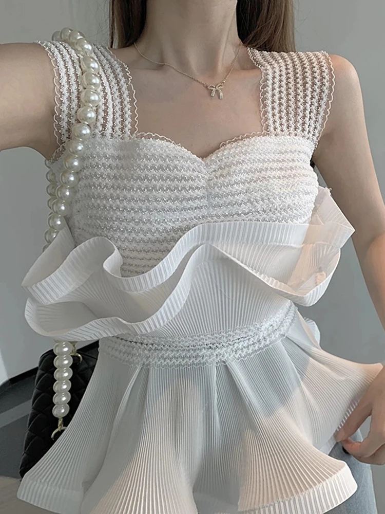 Stretch Lace Organza Patchwork Sheath Camis Women Pleated Blouse Wave Ruffles Hem Strapless Chiffon Shirt Top 2022 Summer
Stretch Lace Organza Patchwork Sheath Camis Women Pleated Blouse Wave Ruffles Hem Strapless Chiffon Shirt Top 2022 Summer