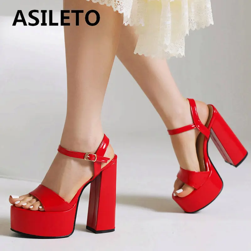 

ASILETO Design Women Sandals Peep Toe Chunky Heel 14cm Platform Hill 5cm Buckle Strap Sexy Dating Shoes Plus Size 40 41 42 43