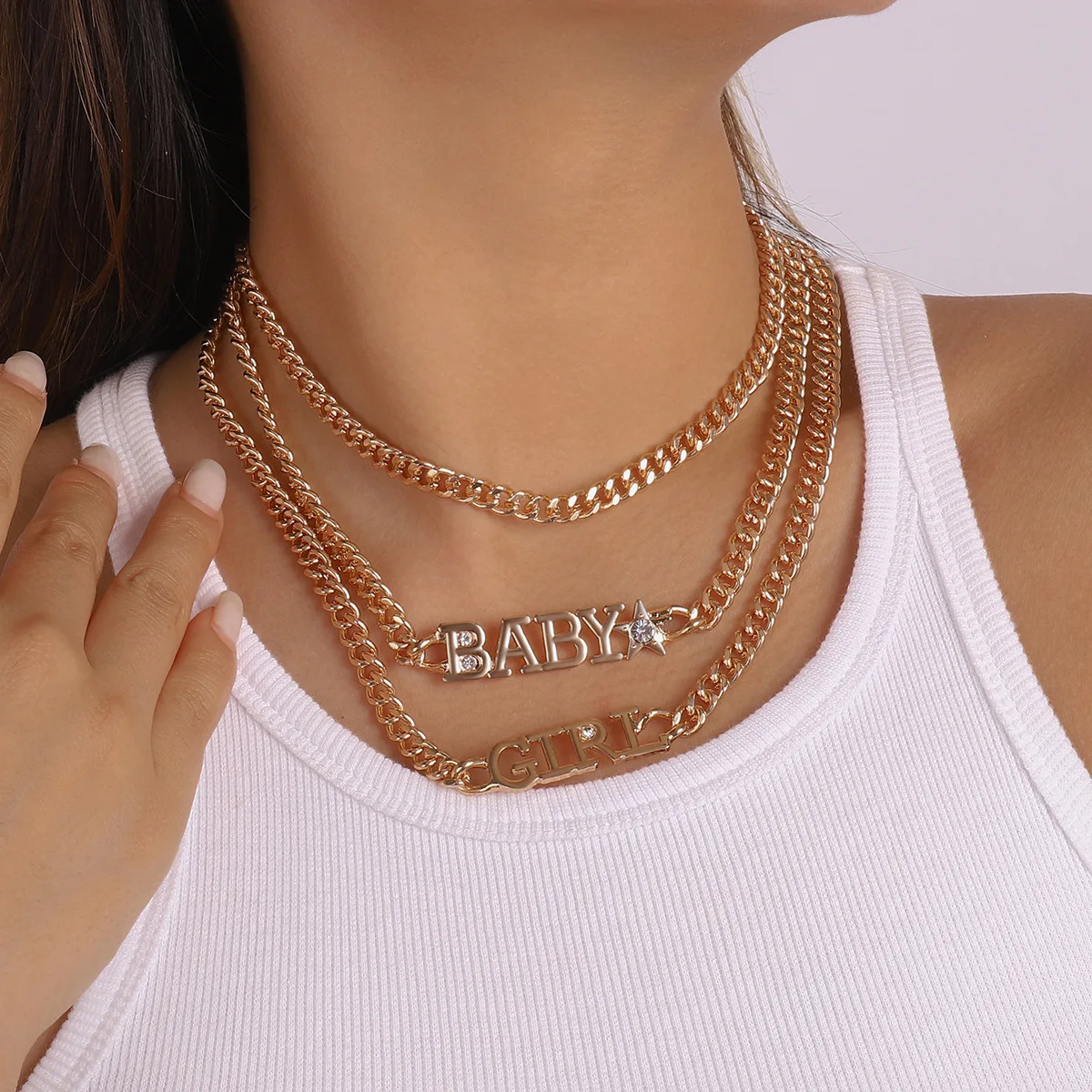 Metal BABYGIRL Pendant Necklace for Women Thick Chain Punk Style Layered Necklaces Female Gold Color 2022 Fashion Jewelry
Metal BABYGIRL Pendant Necklace for Women Thick Chain Punk Style Layered Necklaces Female Gold Color 2022 Fashion Jewelry