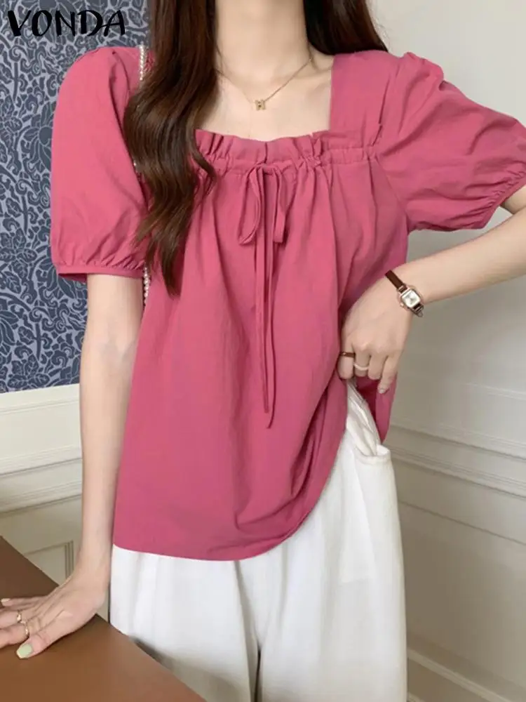 Women Ruffle Tops VONDA 2023 Summer Lace Up Shirt Sexy Square Neck Casual Short Sleeve Blouse Fashion Puff Sleeve Blusas Baggy
Women Ruffle Tops VONDA 2023 Summer Lace Up Shirt Sexy Square Neck Casual Short Sleeve Blouse Fashion Puff Sleeve Blusas Baggy
