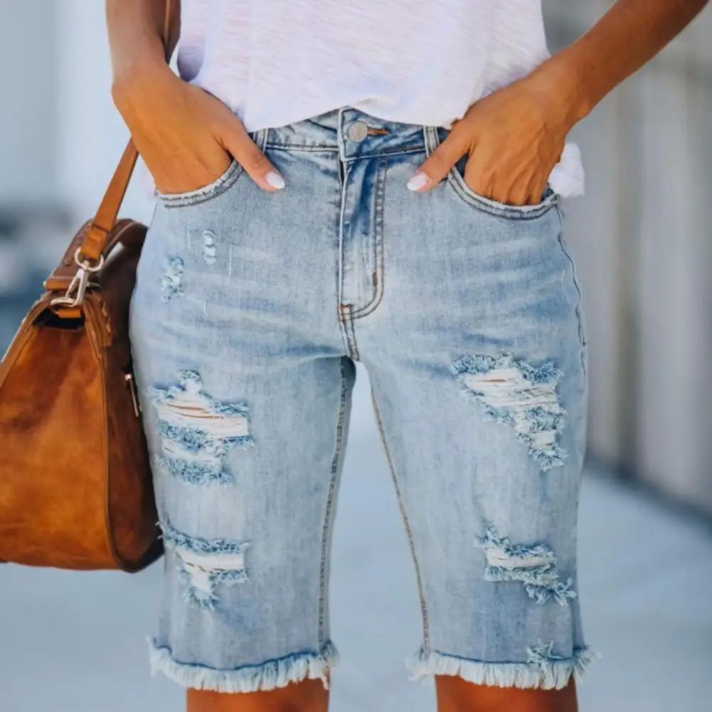 New Cycling Women Denim Shorts Solid Color Ripped Summer Burr Edge Knee Length Jeans Washed Sexy Female Pants
New Cycling Women Denim Shorts Solid Color Ripped Summer Burr Edge Knee Length Jeans Washed Sexy Female Pants