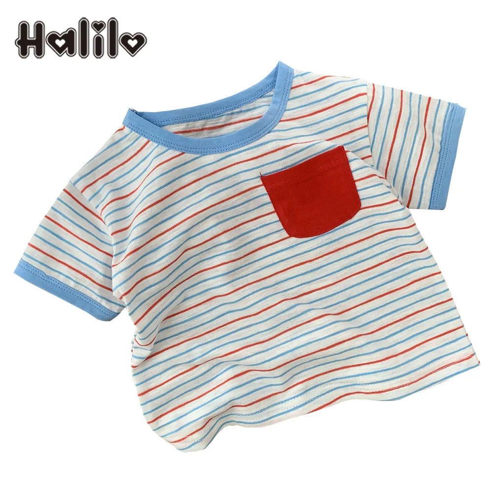 

Halilo New Arrival Summer Kids T Shirt For Boys Girls Cotton Striped Fashion School Children Clothing