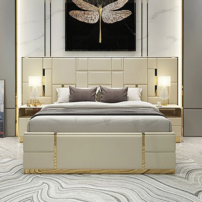 Light luxury ins net red double Hong Kong style cowhide bed high back Italian Nordic master bedroom leather bed Postmodern
Light luxury ins net red double Hong Kong style cowhide bed high back Italian Nordic master bedroom leather bed Postmodern