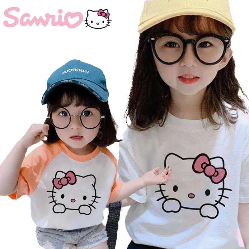 Kawaii Sanrio Anime Hello Kitty Children's Short-sleeved Round Neck T-shirt Cute Cartoon Girls Summer Sports Fashion Casual Wear 
Kawaii Sanrio Anime Hello Kitty Children's Short-sleeved Round Neck T-shirt Cute Cartoon Girls Summer Sports Fashion Casual Wear