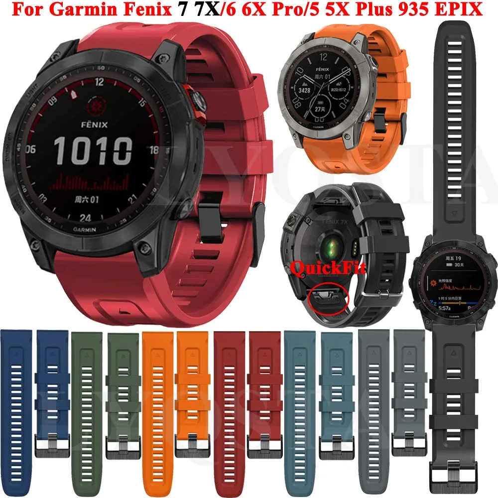 

22 26mm Quickfit Smart Watch Strap For Garmin Fenix 7 7X 6 6X Pro 5X 5 Plus 3HR 935 945 EPIX Watchband Silicone Wristband Correa