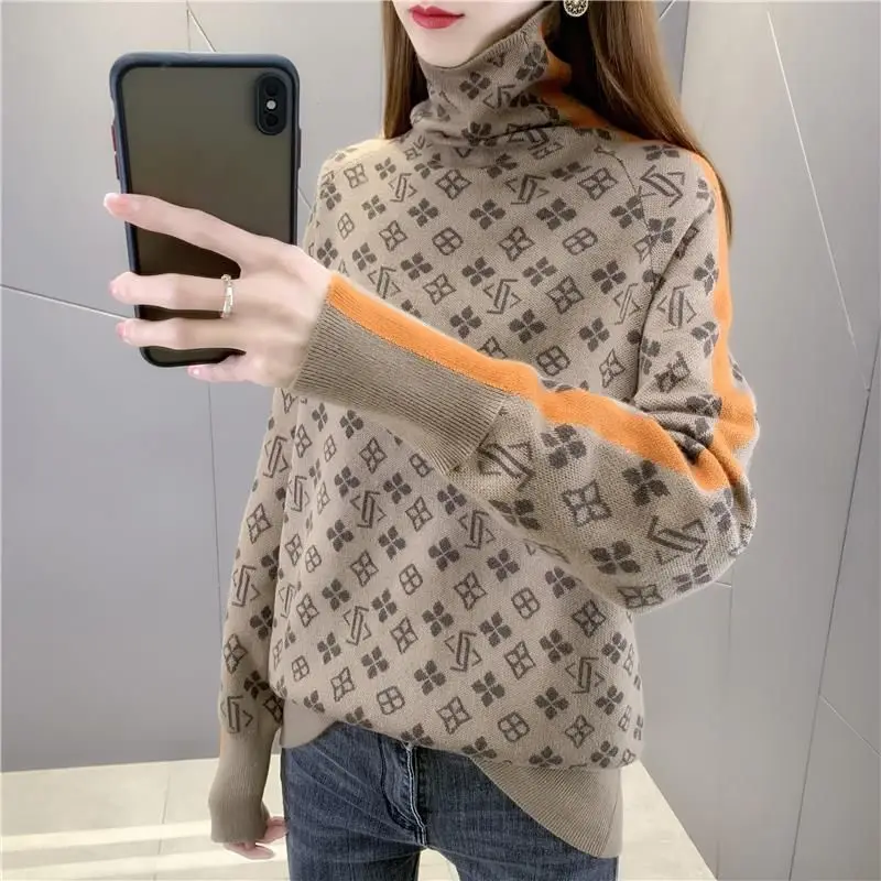 Fashion Tops 2022 Women Oversized Sweater Autumn Winter New Long Sleeves Plaid Knitted Pullovers Turtleneck Retro Warm Sweaters
Fashion Tops 2022 Women Oversized Sweater Autumn Winter New Long Sleeves Plaid Knitted Pullovers Turtleneck Retro Warm Sweaters