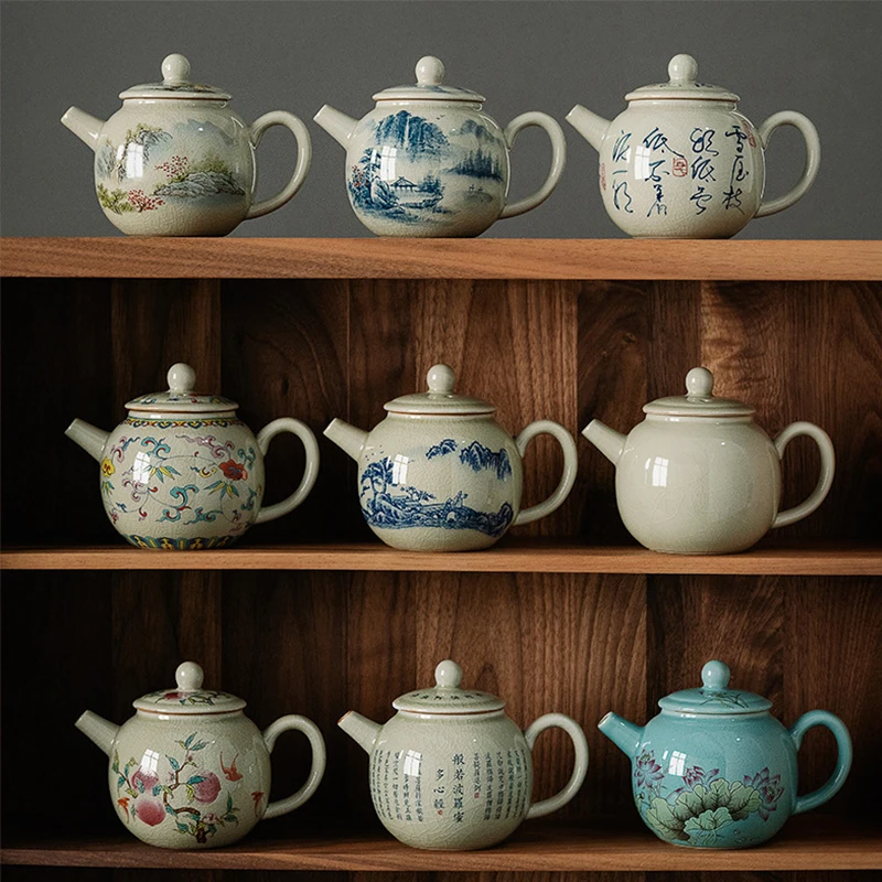 

Hand Drawn Colorful Retro Teapot Household Ceramic Teapot Kung Fu Tea Set with Ice Cracked Glaze Small Filter Single Pot